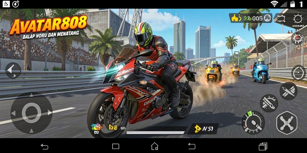 Tampilan menarik dari gameplay balap motor yang cepat dan mendebarkan.