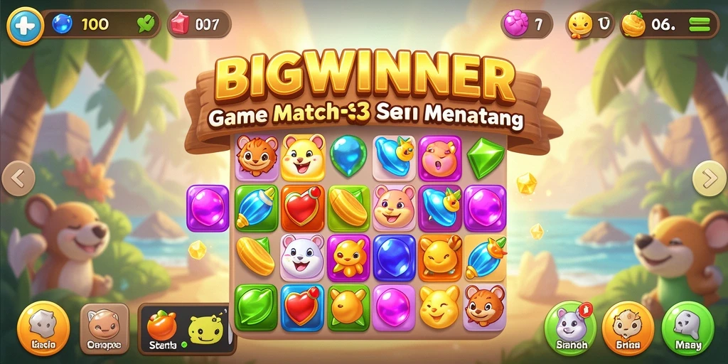 Tangkapan layar gameplay <strong>BIGWINNER</strong> dengan level Match-3 yang seru.