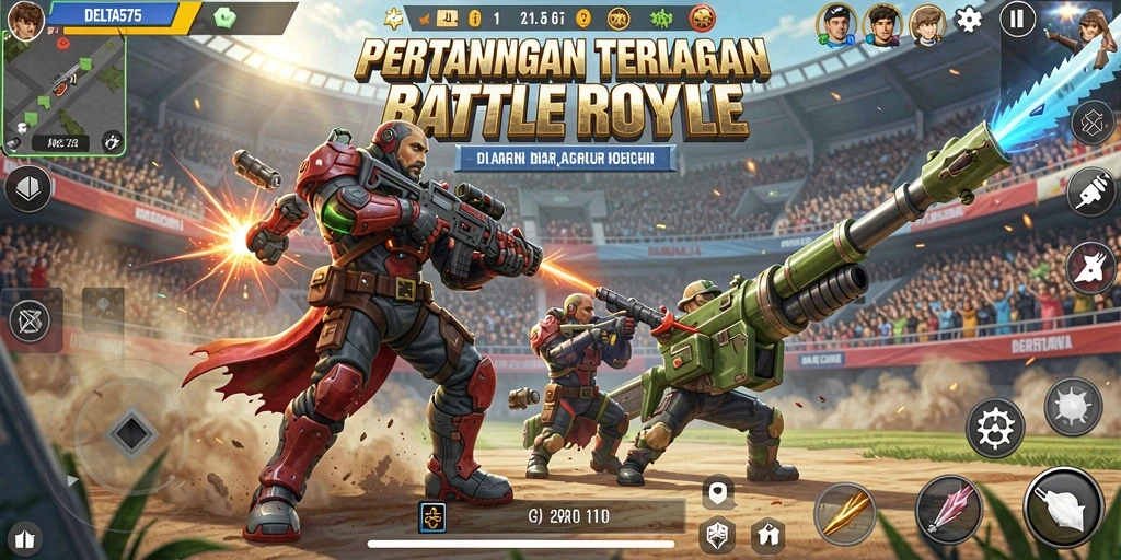 Tampilan seru gameplay DELTA575 dengan aksi pertarungan Battle Royale.