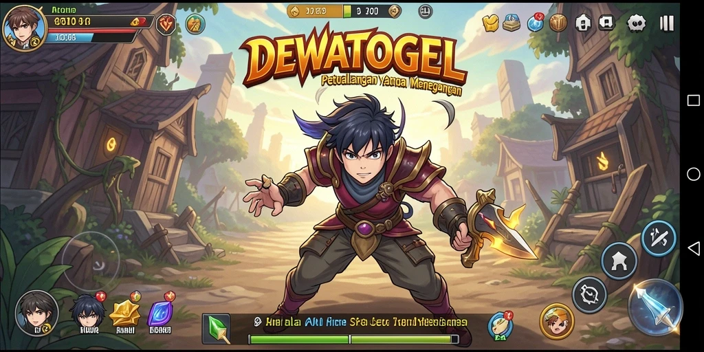 Screenshot utama DEWATOGEL menampilkan karakter anime dalam aksi.