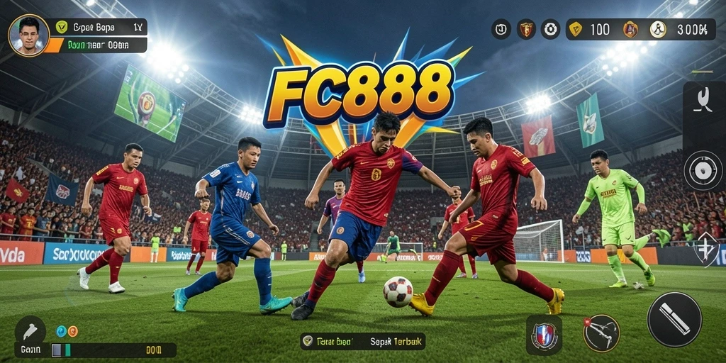 Screenshot gameplay FC888 menampilkan serunya pertandingan sepak bola.