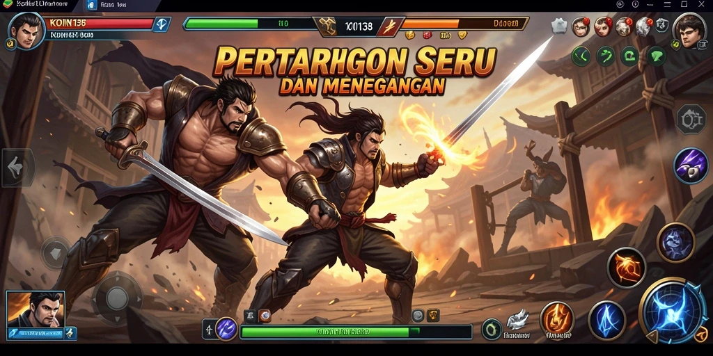 Tampilan gameplay KOIN138 dengan pertarungan yang intens dan karakter unik.