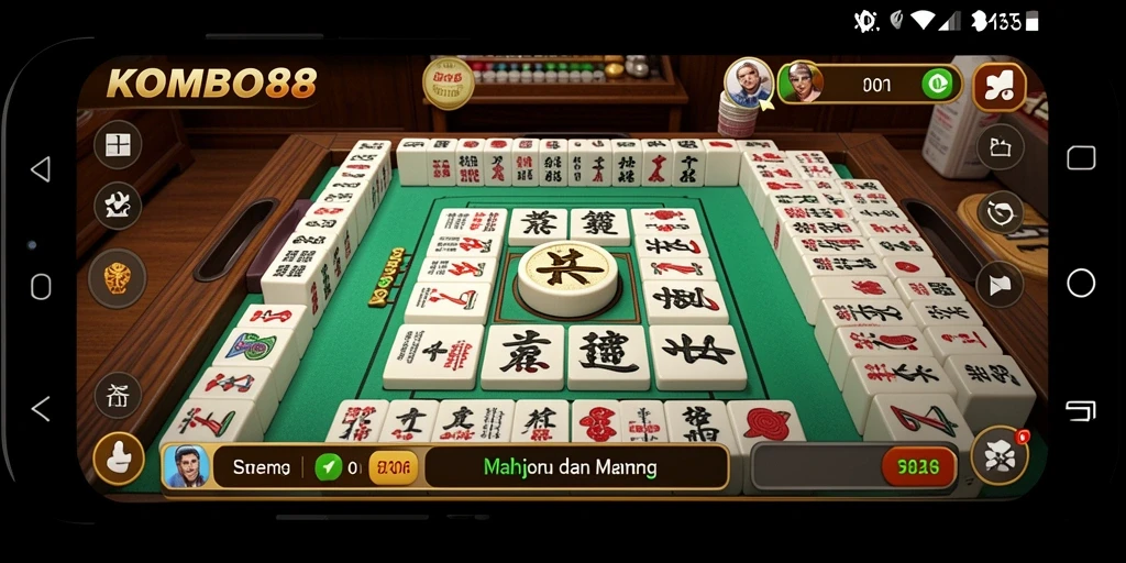 Tampilan gameplay KOMBO88 saat menyusun ubin Mahjong.