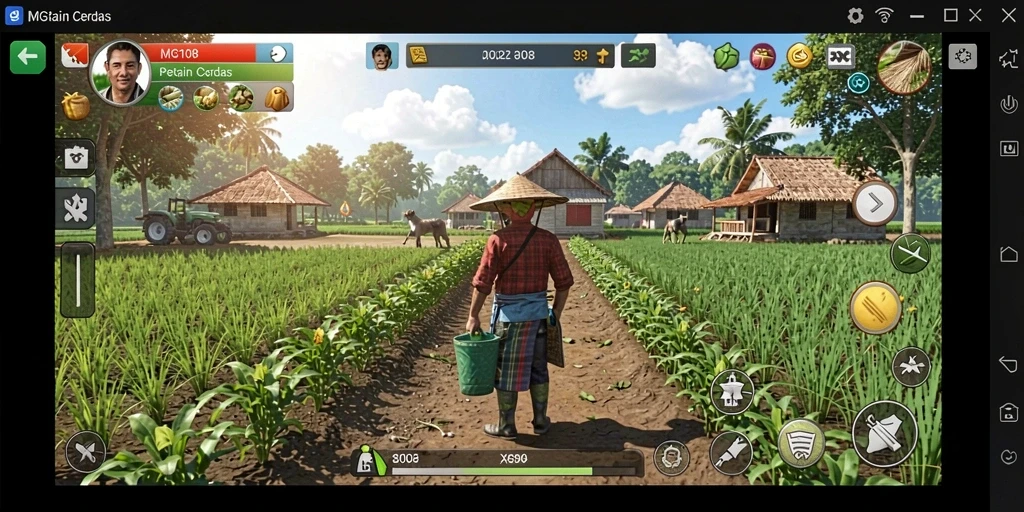 Tampilan gameplay MG108 menunjukkan aktivitas berkebun yang menyenangkan dan interaktif.