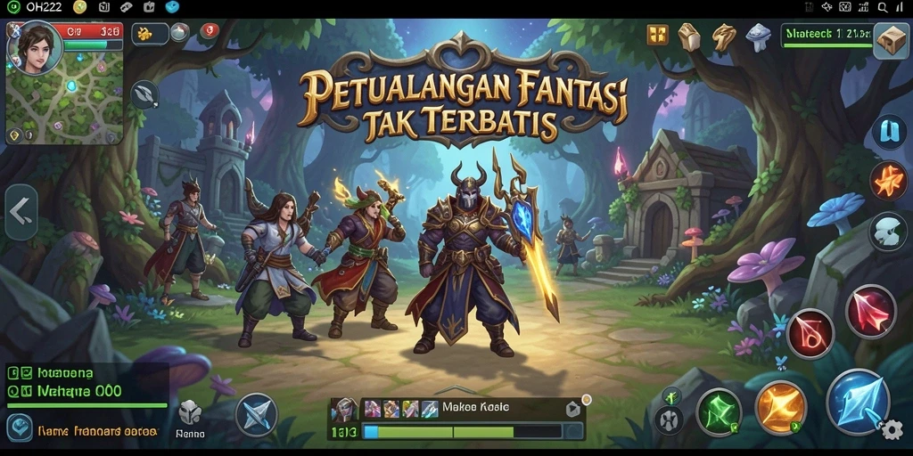 Screenshot utama OH222 menunjukkan aksi seru dalam pertempuran RPG.