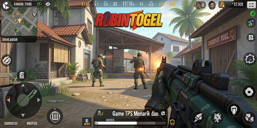 Tampilan gameplay seru di ROBINTOGEL dengan aksi tembak-menembak.