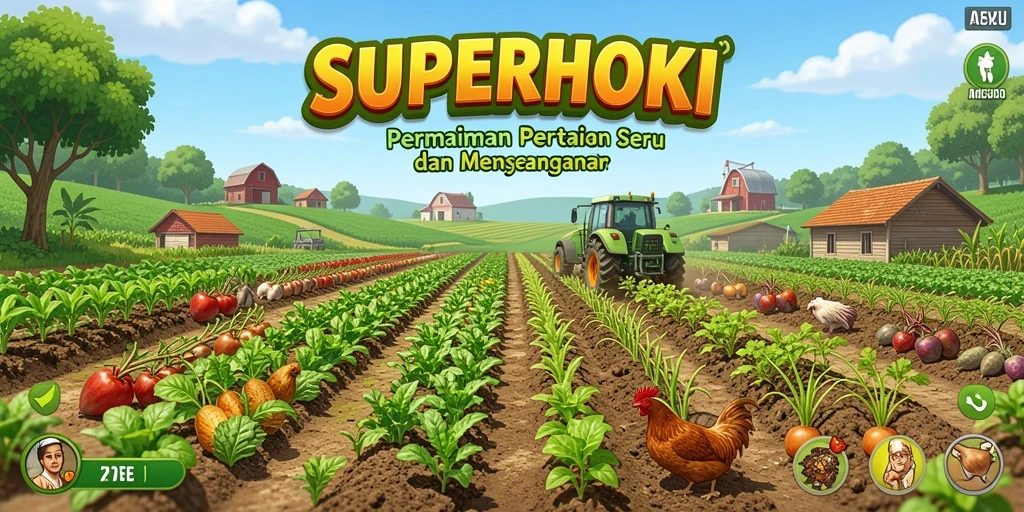 Tampilan gameplay <strong>SUPERHOKI</strong> dengan aktivitas berkebun yang menyenangkan.