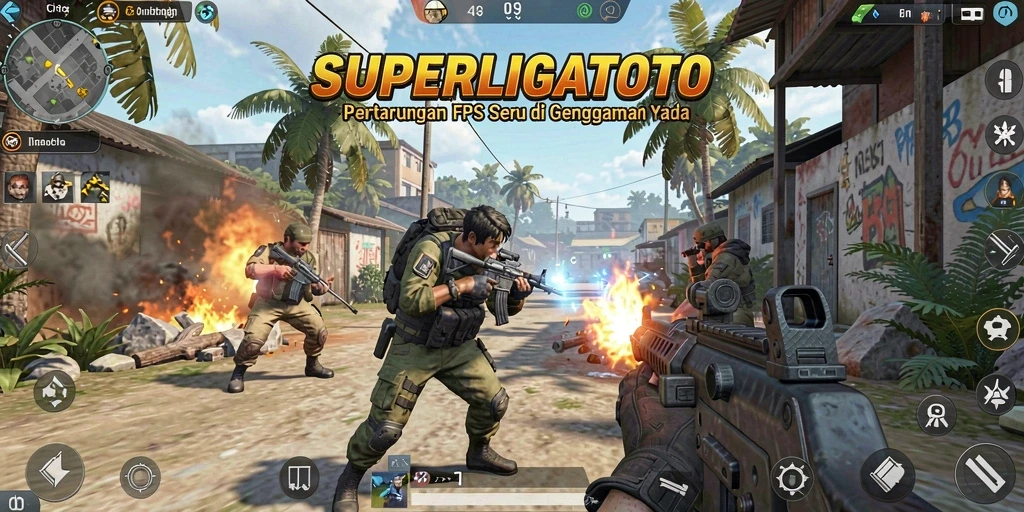 Screenshot gameplay SUPERLIGATOTO menampilkan pertempuran yang intens dan grafis yang menakjubkan.