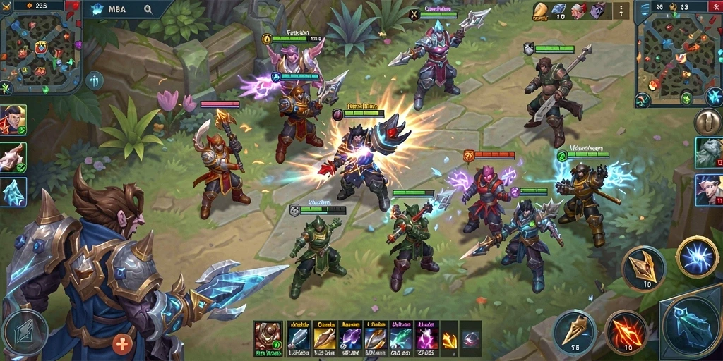 Screenshot gameplay T6 yang menunjukkan aksi seru dalam pertandingan MOBA.