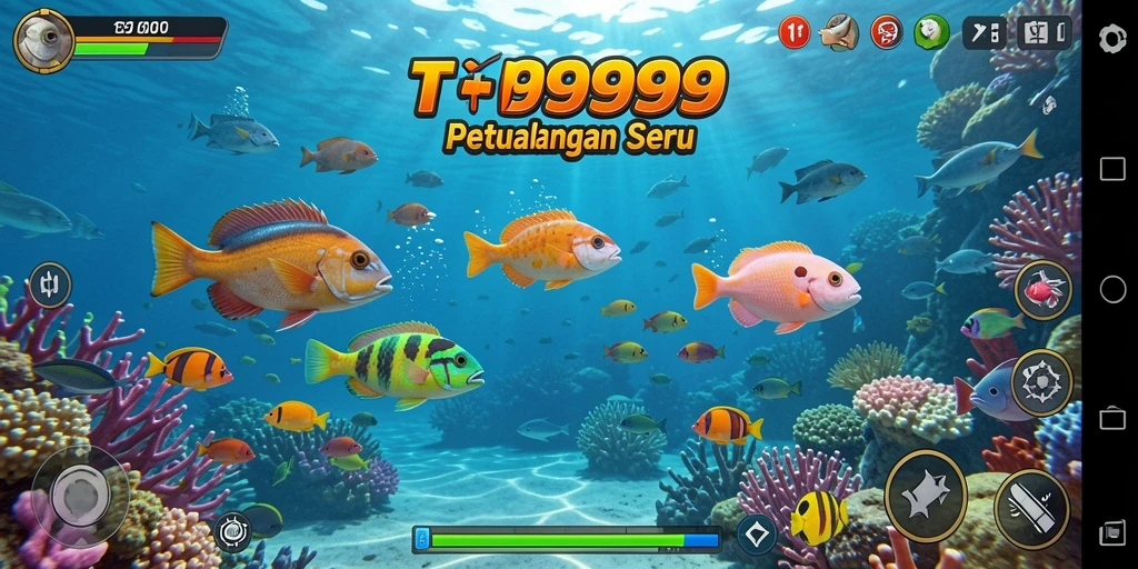 Tampilan gameplay seru menembak ikan di dunia bawah laut.
